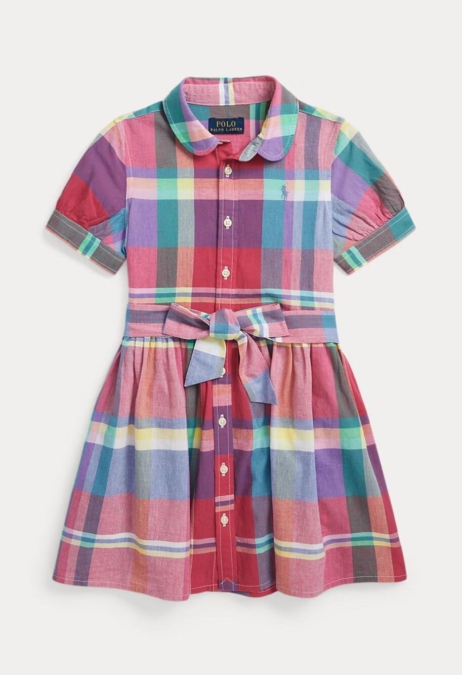 Polo Ralph Lauren Girls Madras Plaid Multicolor Fit & Flare Shirt Dress Size 16